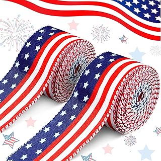 waydress 两卷星条旗有线边缘丝带独立日丝带蓝色红色白色国旗丝带